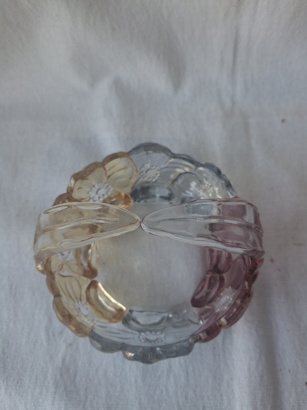 Vintage Multicolor Floral Glass Candy Trinket Dish Pink, Blue, Amber